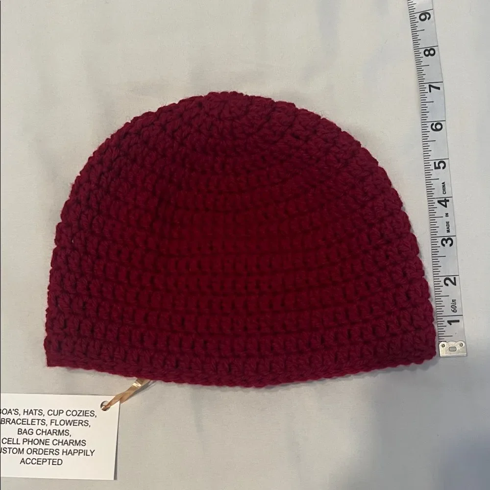 NWT Angelas Designs handmade crochet burgundy one of a kind hat with flower